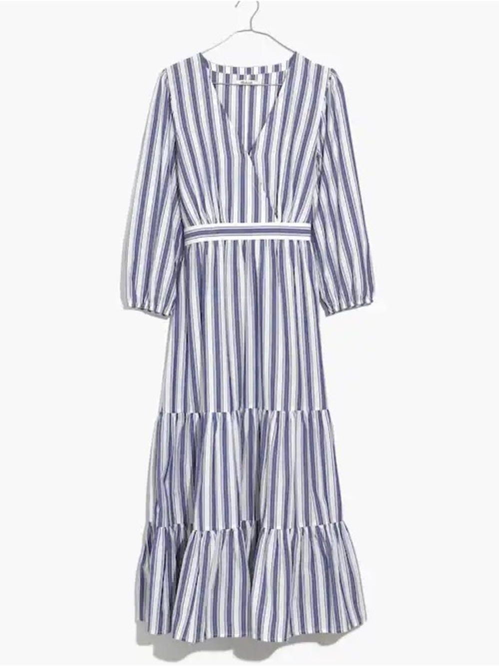 Madewell Navy and White Striped V-Neck Tiered Dress